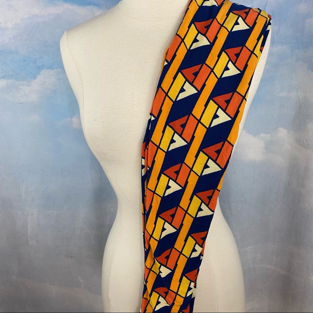 LuLaRoe Kids Orange & Blue Leggings L/XL